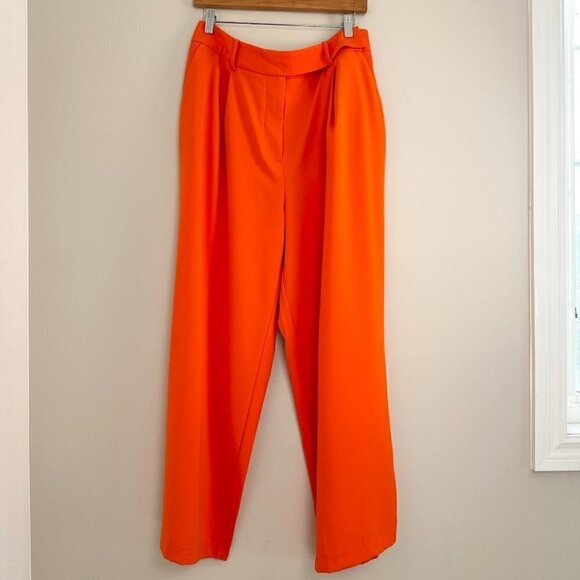 Ever New Wide Leg Isla Trousers Orange Gerbera Womens Size 10 Petite New - Picture 3 of 12